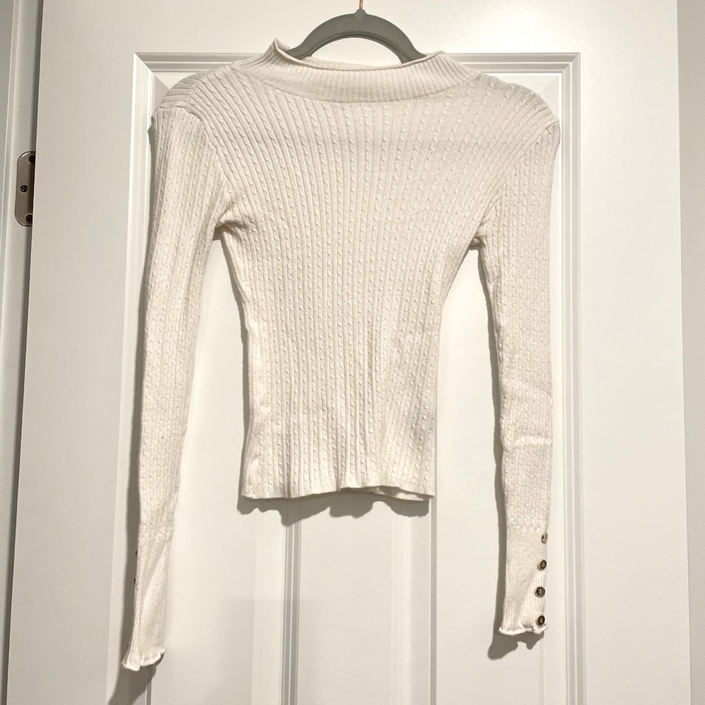Love Tree knit ribbed sweater with gold buttons